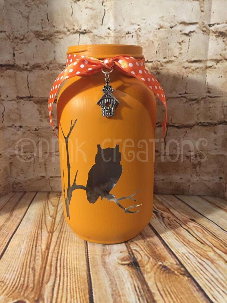 Owl Painted Mason Jar Tea Light Candle Holder Owl Painted Etsy
