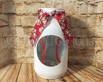 Baseball Painted Mason Jar Tea Light Candle Holder, baseball, painted mason jar, tea light candle holder, sports, ball, softball, mason jar