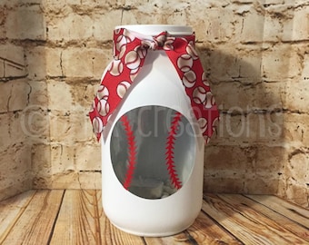 Baseball Painted Mason Jar Tea Light Candle Holder, baseball, painted mason jar, tea light candle holder, sports, ball, softball, mason jar