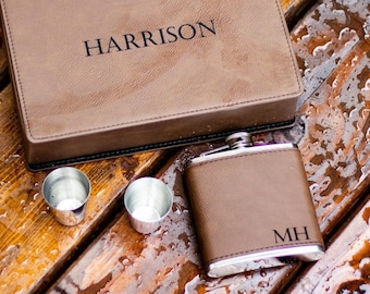 Personalized Leatherette Flask Gift Set, Groomsmen Proposal
