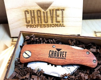 Personalized Wood Handle Utility Knife, Engraved Corporate Gift Box Set