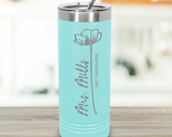 Personalized Teacher Gift – Engraved Stainless Steel Tumbler with Straw