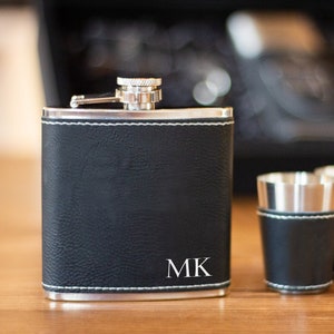 Personalized Groomsmen Leather/Metal Flask, Laser Engraved Stainless Steel Flask , Best Man Custom Flask Gift Sets for Wedding image 1