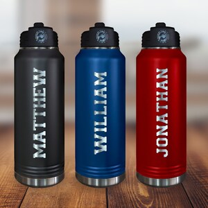 Boyfriend Gift - Personalized Engraved Sports Water Bottle With Straw, Stainless Steel Water Bottle, Custom Name, Sports Gift, Athletes
