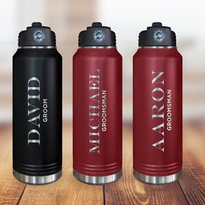 Wedding Favor - Personalized Engraved Sports Water Bottle With Straw, Stainless Steel Water Bottle, Custom Name, Groomsmen Gift