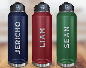 Personalized Engraved Stainless Steel Water Bottle with Straw