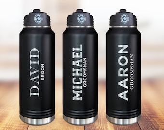 Groomsmen Gift - Personalized Engraved Sports Water Bottle With Straw, 32oz Stainless Steel Water Bottle, Custom Name, Wedding Party Gift