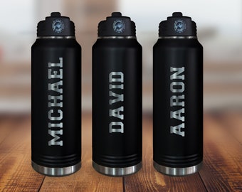 Personalized Engraved Stainless Steel Water Bottle with Straw - Sports Gift