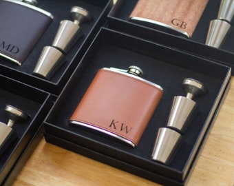 Personalized Leather Hip Flask - Engraved Gift for Groomsmen