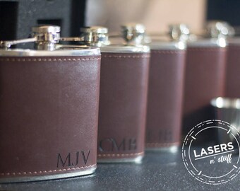Flask, Personalized Flask, Leather Flask, Wood Wrap Groomsmen Flask, Gift Set Wedding Party Gift Monogrammed Hip Flask Groomsman Gift Set
