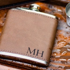 Personalized Groomsmen Leather/Metal Flask, Laser Engraved Stainless Steel Flask , Best Man Custom Flask Gift Sets for Wedding image 3