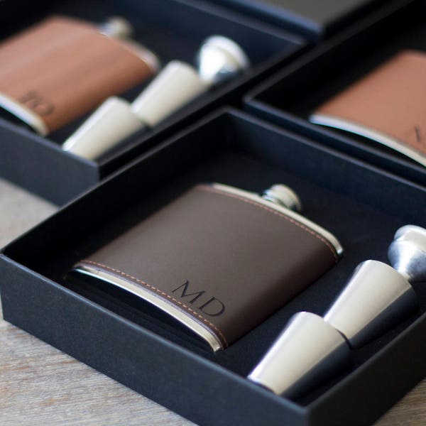 Personalized Leather Flask groomsmen proposal groomsmen gift, Gift Set Best Man Proposal, Monogrammed Custom Leather Engraved Groomsmen Gift