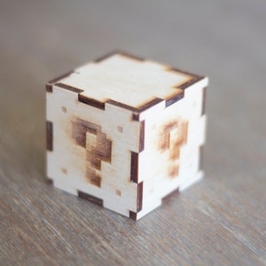 Retro Gamer Geek Gift Box. Blind Box 2&quot;x2&quot; Cube Hand Made Wood Gift Box for Nerd, Geek, Retro Gamer, Boyfriend, Girlfriend, Gift for Him