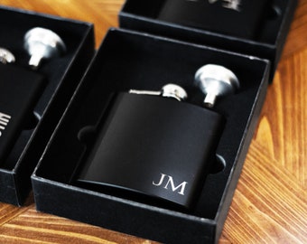 Personalized Matte Black Flask Groomsmen Gift Set