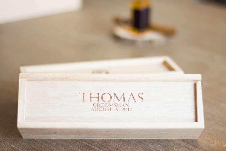 Personalized Paulownia Wood Groomsmen Gift Box – Slide Top Cigar Box image 3