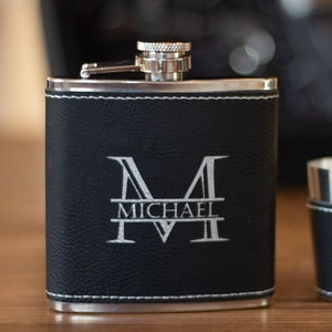 Personalized Groomsmen Leather/Metal Flask, Laser Engraved Stainless Steel Flask , Best Man Custom Flask Gift Sets for Wedding image 8