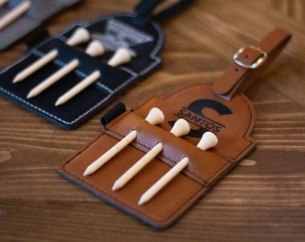 Personalized Leather Golf Bag Tag with Tees, Groomsmen Gift