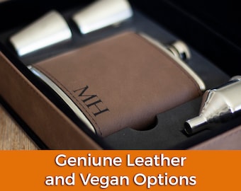 Personalized Vegan Leather Flask – Groomsmen Gift Set