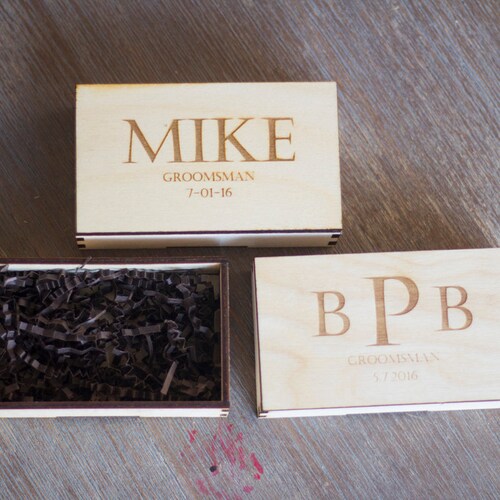Set shops of 7 Hand Crafted Personalized Gift Box. Laser cut with laser engraved personalized lid. Custom wood gift box wooden set