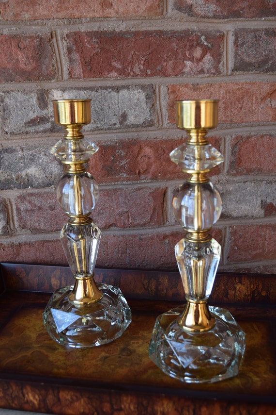 LUCITE CANDLESTICKS Hollywood Regency Mid Century Acrylic Etsy