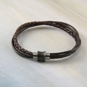 Multilayer brown leather bracelet for women, men leather bracelet with magnetic clasp, rustic leather bracelet for men or women, image 7