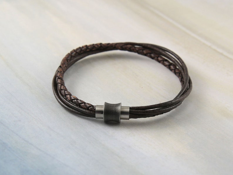 Multilayer brown leather bracelet for women, men leather bracelet with magnetic clasp, rustic leather bracelet for men or women, image 7
