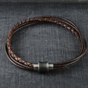 Multilayer brown leather bracelet for women, men leather bracelet with magnetic clasp, rustic leather bracelet for men or women, image 4