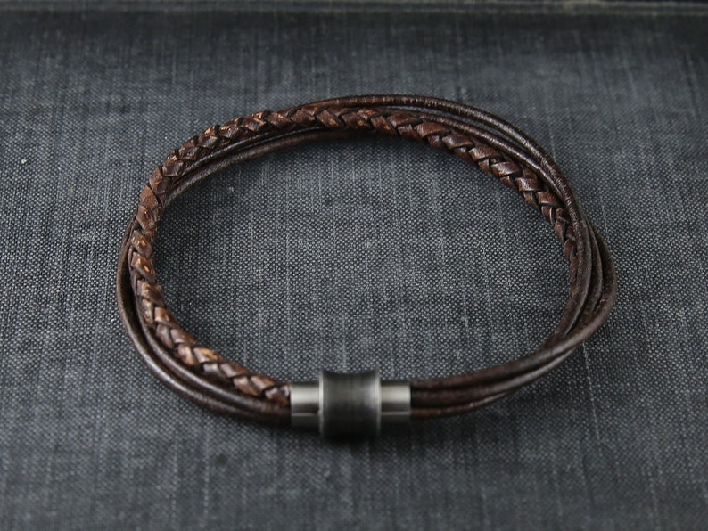 Multilayer brown leather bracelet for women, men leather bracelet with magnetic clasp, rustic leather bracelet for men or women, image 4