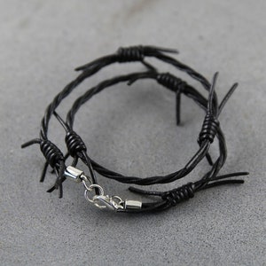 Barbed wire bracelet, steampunk leather bracelet, unisex bracelet, black bracelet, leather punk bracelet, wrap bracelet image 7