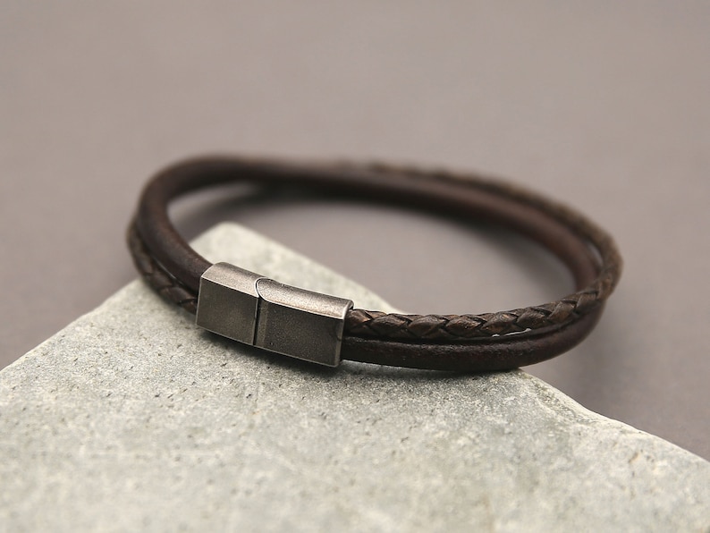 Men's Leather Bracelet with Stainless Steel Clasp Trendy and Masculine Look image 1