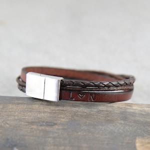 Personalized leather bracelet for men with magnetic clasp, custom engraved bracelet for women, valentines gift, anniversary gifts