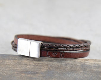 Personalized leather bracelet for men with magnetic clasp, custom engraved bracelet for women, valentines gift, anniversary gifts