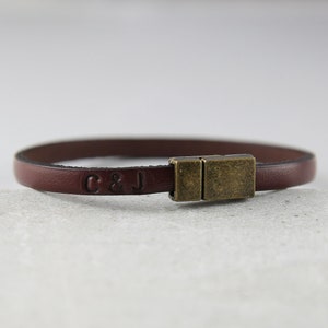 Personalized leather bracelet for women, brown leather bracelet with magnetic clasp, anniversary gift for wife, wife christmas gift