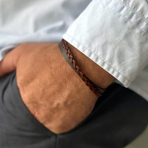 Personalized Leather Bracelet with Magnetic Stainless Steel Clasp – Custom Initials, Braided & Flat Genuine Leather Wristband – Men's Gift