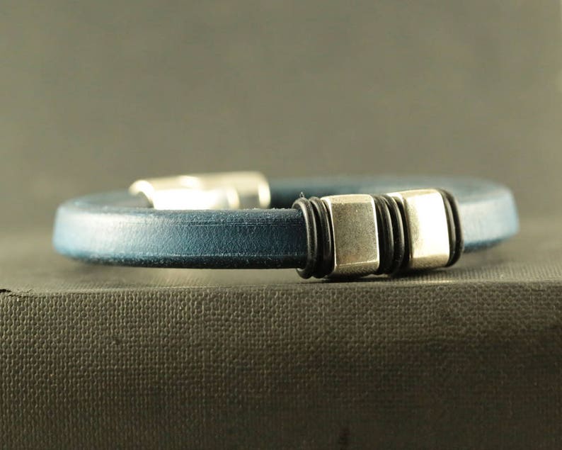 Magnetic Bracelet Cuff Bracelet Bohemian Bracelet Navy Leather Bracelet Regaliz Leather Mens Leather Mens Gift Men Leather Bracelet