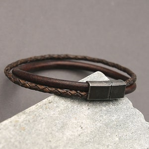 Men's Leather Bracelet with Stainless Steel Clasp Trendy and Masculine Look image 6