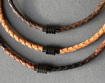 Męski naszyjnik ze skórzanym sznurkiem – pleciony minimalistyczny skórzany choker