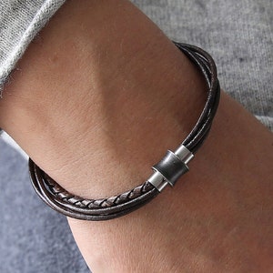 Multilayer brown leather bracelet for women, men leather bracelet with magnetic clasp, rustic leather bracelet for men or women, image 5