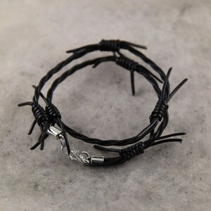 Barbed wire bracelet, steampunk leather bracelet, unisex bracelet, black bracelet, leather punk bracelet, wrap bracelet image 9