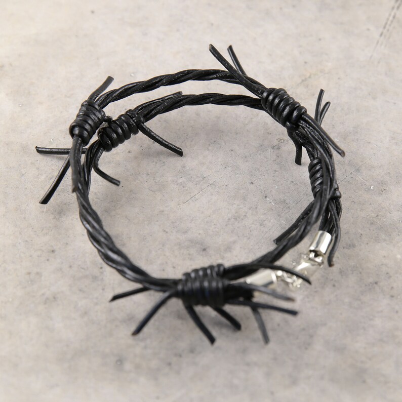 Barbed wire bracelet, steampunk leather bracelet, unisex bracelet, black bracelet, leather punk bracelet, wrap bracelet image 6