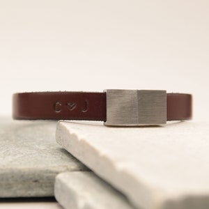 Leather bracelet for men with stainless steal slide in magnetic clasp, personalized bracelet, simple leather cuff, bohemian bracelet