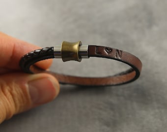 Personalized leather bracelet for man or women with magnetic clasp, 3rd anniversary gift, long distance boyfriend or girlfriend gift