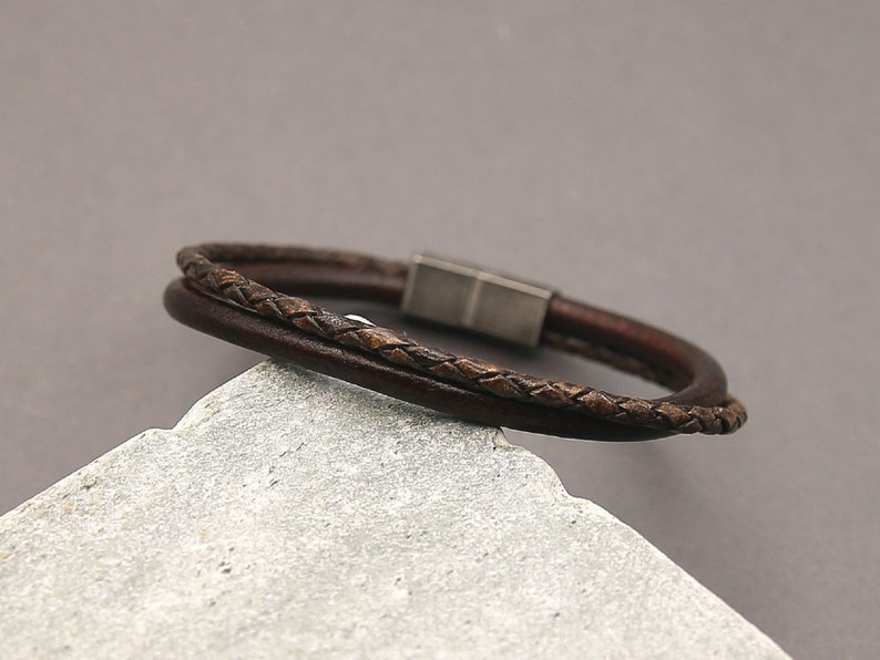 Men's Leather Bracelet with Stainless Steel Clasp Trendy and Masculine Look image 5