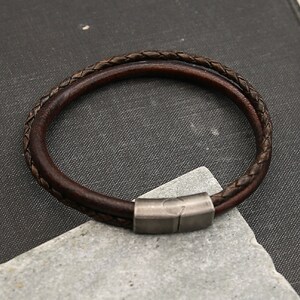 Men's Leather Bracelet with Stainless Steel Clasp Trendy and Masculine Look image 2