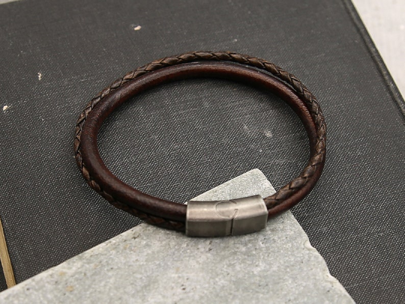 Men's Leather Bracelet with Stainless Steel Clasp Trendy and Masculine Look image 2