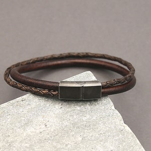 Men's Leather Bracelet with Stainless Steel Clasp Trendy and Masculine Look image 3