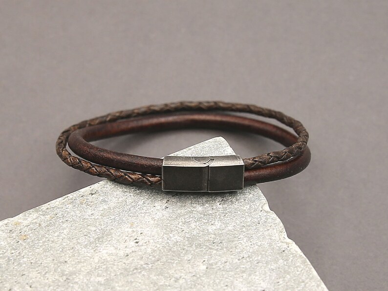 Men's Leather Bracelet with Stainless Steel Clasp Trendy and Masculine Look image 3