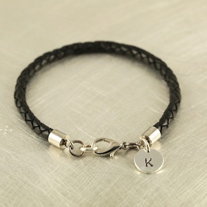 Black braided leather personalize bracelet, Custom bracelet unisex, Mens Womens Leather Bracelet, Personalize bracelet, Unisex jewelry