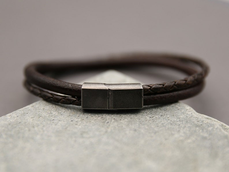 Men's Leather Bracelet with Stainless Steel Clasp Trendy and Masculine Look image 10