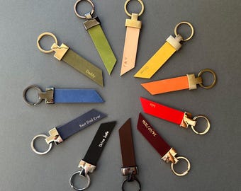 Personalized Leather Keychain, Custom Engraved Natural Leather Keyring, Minimalist Key fob, Personalized Gift for Her Him, Gift for Dad Mom